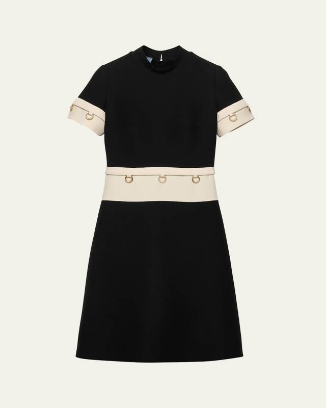Metal Ring Tricotine Wool Midi Dress